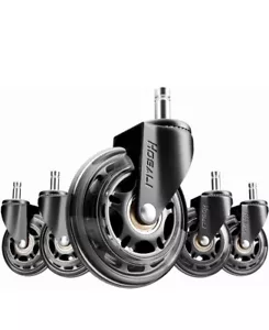 Set of 5 Office Chair Caster Rubber Swivel Wheels Replacement Heavy Duty 3 inch - Picture 1 of 4