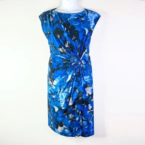 Vestido Jones New York Mujer 14 Azul Floral Roseta Acanalado Gorra Slv Volantes - Imagen 1 de 10