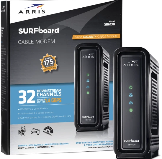 ARRIS Surfboard SB6190-RB DOCSIS 3.0 Cable Modem, Black - Image 1 of 1