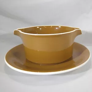 Mikasa Hostess Set VHTF Accent Line Mocha Brown Gravy Boat with Underplate - Picture 1 of 12