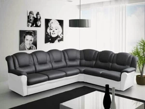 Corner Sofa Black and White or Grey Faux Leather 6 Seater Settee - Picture 1 of 9