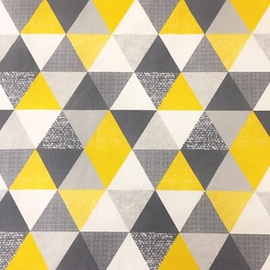 743. Yellow and Grey Triangles 100% Cotton Fabric. Price per 1/2 metre - Picture 1 of 4