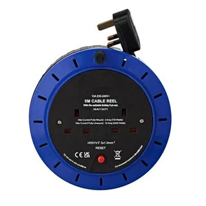 4 Way Socket 5m Cable Extension Lead Reel Indoor-Outdoor Heavy Duty Socket Reel - Picture 1 of 3