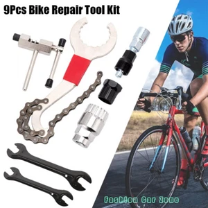 9PCS Bike Repair Tool Kit Crank Chain Cutter Extractor Bracket Freewheel Puller - Picture 1 of 20