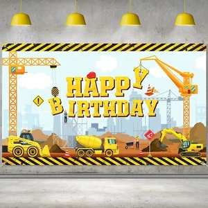 Irenare Construction Happy Birthday Backdrop Dump Truck Background Excavator ... - Picture 1 of 7