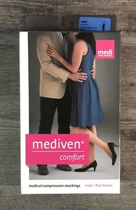 Mediven Comfort Compression Stockings IV Thigh High OPEN TOE 15-20 mmHg Ebony - Picture 1 of 8