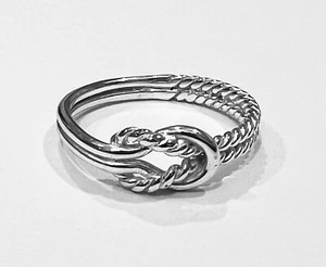 Love Knot 1/2 Twisted Rope Texture 1/2 Smooth Band Sterling Silver Ring Size 8 - Picture 1 of 5