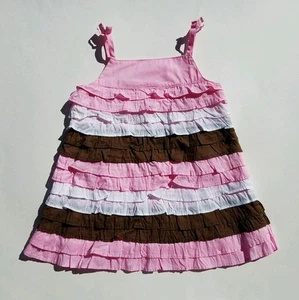 Gymboree Girls Refresher Dress Sz 12-18 Pink Brown Ruffle Months Ice Cream Shop - Picture 1 of 5