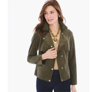 CHICO’S Faux Suede Olive Green Jacket Business Casual Travel Office Small Size 0 - Picture 1 of 14