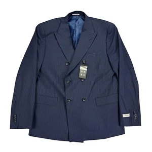 Alfani Mens Slim Fit Double-Breasted Stripe Suit Jacket Navy Blue 44R - Picture 1 of 5