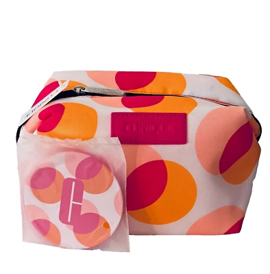 Clinique Bolsa de Maquillaje con Cremallera y Espejo Viaje Rosa Naranja Blanco Nuevo Con Etiqueta Foto 1 de 4