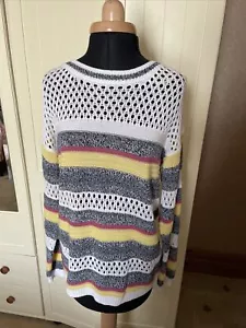 DAMART Multicolour Cotton Blend Open Knit Stripe Long Sleeve Sweater Size 10/12 - Picture 1 of 12