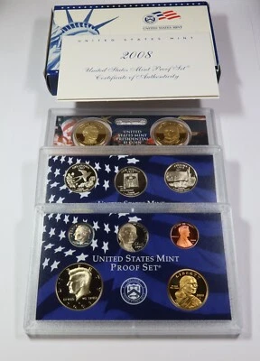2008 S Proof Clad Complete 14 Coin US Set Box & COA #45913Y - Image 1 of 4