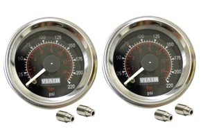 2 Viair 90080 Dual Needle 220 PSI Air Gauges W [4] 1/4" PTC X 1/8" FNPT Fittings - Picture 1 of 1
