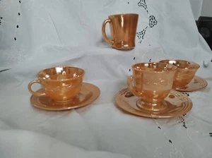 Vintage Fire King Peach Lustre 3 Bands Pattern Tea Cup & Saucer Set - Picture 1 of 7