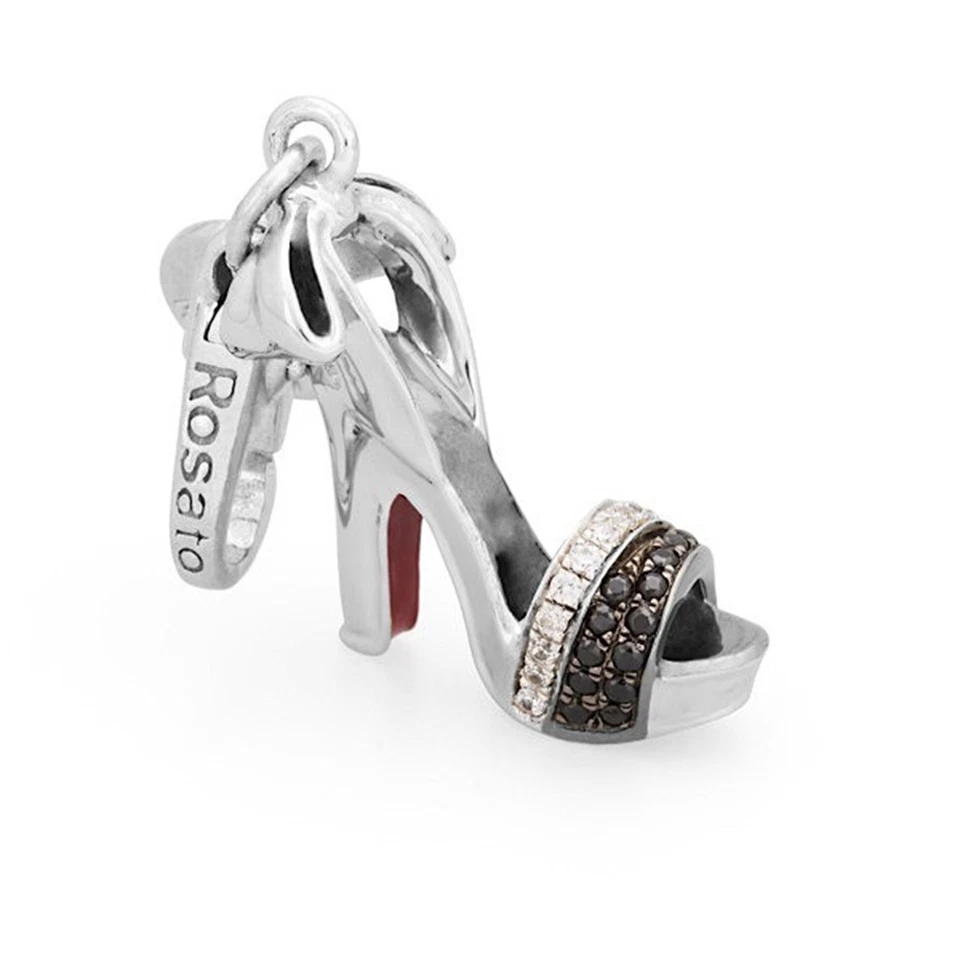 Ciondolo ROSATO charm argento sandalo scarpetta con zirconi neri MY SHOES SH018 - Immagine 1 di 1