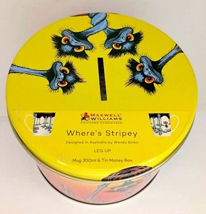 Where's Stripey Money Box Tin & Mug Cup by Wendy Binks Maxwell & Williams - Picture 1 of 10