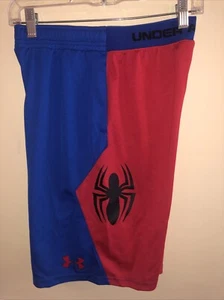 Under Armour Spider-Man Marvel Boys Shorts Youth Large YLG Red Blue - Picture 1 of 7
