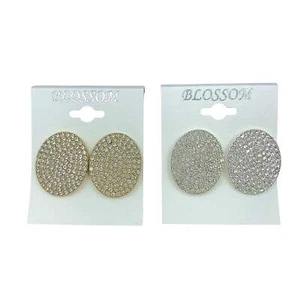 Clip-On Oval Disc Crystal Earrings (IER-4083) - Picture 1 of 3