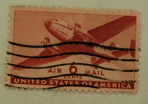 U.S. POSTAGE ~ AIR MAIL ~ Red 6 ¢ Stamp ~ Cancelled/Posted ~ c.1941 ~ Z19 - Picture 1 of 6