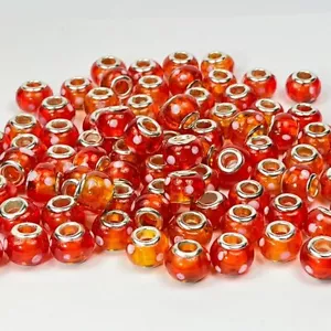 Venetian Lampwork Rondelles - Orange/White 14mm - Pack of 12 - Picture 1 of 2