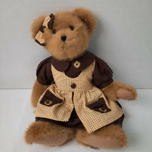 Boyds Bear Vintage Plüschbär gelb Gingham/braun Kleid Blumentopf Tasche Haarschleife - Bild 1 von 6