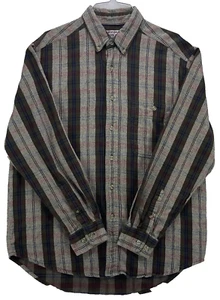 Wrangler Rugged Wear Men's Size L Long Sleeve Button Up Cotton Brown Plaid Shirt - Picture 1 of 9