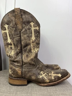 Circle G 靴子女式 8.5 刺绣十字仿旧皮革音乐会西部 — 第 1/4 张图片