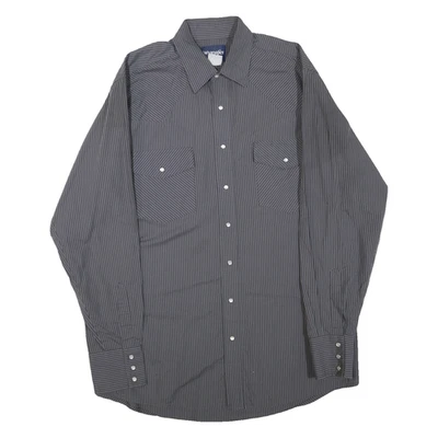 WRANGLER Mens Grey & Black Pinstripe Western Shirt L Button Front Long Sleeve - Image 1 of 4