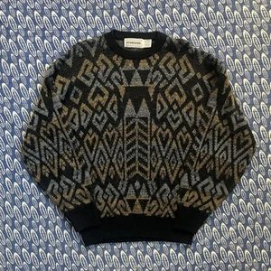Suéter Acrílico Vintage McGregor Patrón Geométrico Abuelo Crew Talla Grande Negro - Imagen 1 de 10
