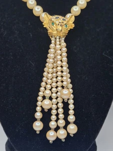 Collar Diane Von Furstenberg Raro Oro Jaguar Imitación Perla Borla Firmado DVF - Imagen 1 de 13