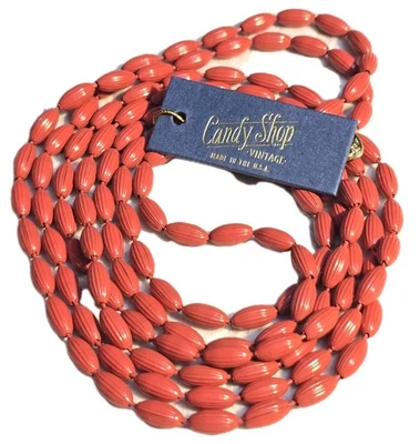 Candy Shop Charleston Collar de Cuentas de Arroz Rosa Coral Rosado Nuevo Con ETIQUETA 60" Foto 1 de 4