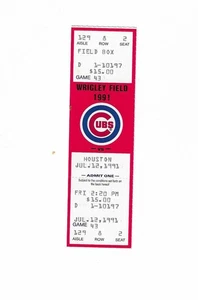 Chicago Cubs vs Houston Astros Unused Baseball Ticket from 7/12/1991 - Picture 1 of 2