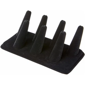 Plymor Black Velvet Ring Display 7 on Rectangle Base, 6.75" W x 3.5" D x 2.25" H - Picture 1 of 2