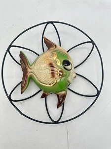 Decoración de pared vintage de pez ángel oro verde mediados de siglo MCM kitsch antropomórfico - Imagen 1 de 12