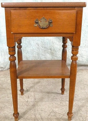 ETHAN ALLEN BAUMRITTER MAPLE WOOD NUTMEG TIER NIGHTSTAND SIDE END TABLE W/DRAWER - Image 1 of 4