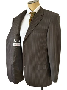 Emanuel Ungaro Suit Mens 42L Grey Chalkline Pinstripe 3 Button 100% Wool 34x30 - Picture 1 of 10