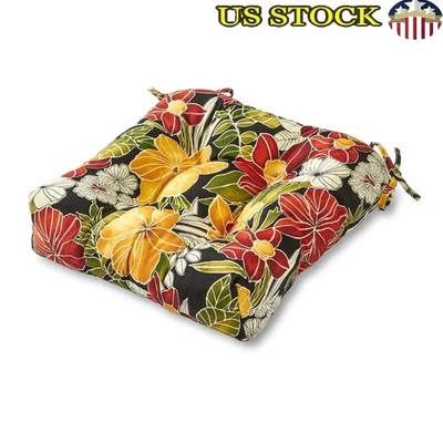 Outdoor Tufted Seat Cushion Tropical Floral Black Water Resistant UV Resistant - Image 1 of 4