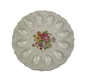 Piatto vassoio uova deviato piatto vintage ceramica floreale E&R American Artware 9" - Foto 1 di 10