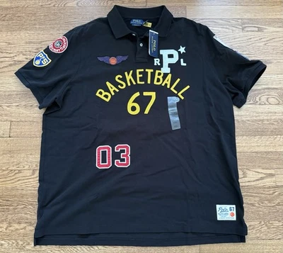 Polo Ralph Lauren Black BASKETBALL 67 PATCH Champs 03 Varsity Polo Shirt XXL - Image 1 of 4