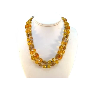 Vintage Faceted Glowing Yellow Vaseline Glass Beaded Necklace - Picture 1 of 13