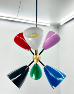 Mid Century Style 6 Light Shade Sputnik Brass Chandelier Ceiling Light Fixtures