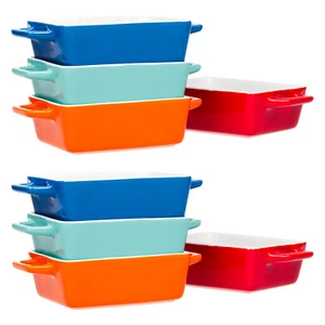 Servizio da Forno Forno a Tavola Ceramica Mini Gres Vassoio Rettangolare Set x8 - Foto 1 di 8