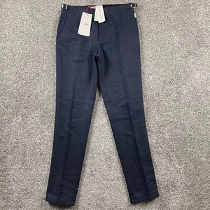 Orlebar Brown Pants Men 30 Blue Griffon Linen Flat Front Trousers Resort Luxury - Picture 1 of 19