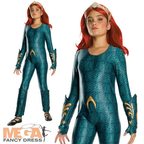 Mera Girls Fancy Dress Aquaman Superhero Comic Kids World Book Day Child Costume - Image 1 of 1