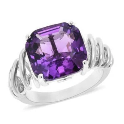 Asscher Cut Amethyst & Orissa Rhodolite Garnet Ring Rhodium Over SS 7.75 ctw S7 - Image 1 of 4