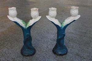 Art Nouveau Plaster Sculpted Tulip Flower Candle holders Candlesticks #479 - Picture 1 of 8