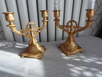 2 anciens bougeoirs de cheminée chandelier AIGLE candelabre candelistick VINTAGE - Photo 1/4