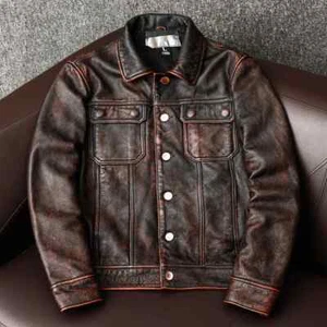 Men's Vintage Cafe Racer Distressed Brown Leather Retro Coat Motorcycle Jacket - Picture 1 of 4