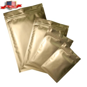 100 bolsas planas de doble cara bronce dorado Mylar QuickQlick™ con cremallera en variedad de tamaños - Imagen 1 de 5